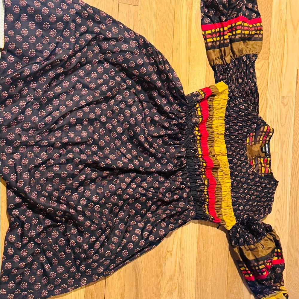 DKNY Black and Yellow Long Sleeve Dress